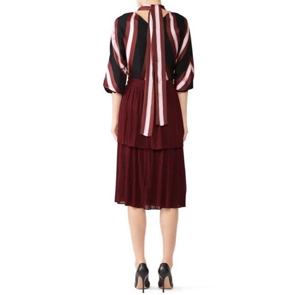FAME & PARTNERS Maroon Red Chiffon Pleated Tiered Midi ROMAN Skirt Size 12 - Picture 2 of 7